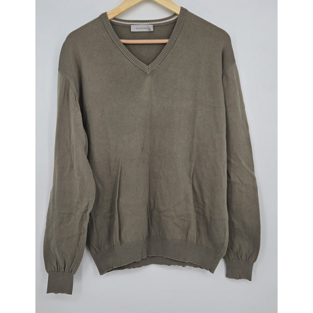Taupe Ermenegildo Zegna V-Neck‎ LS 100% Cotton Sweater - Mens XL Basics Layering